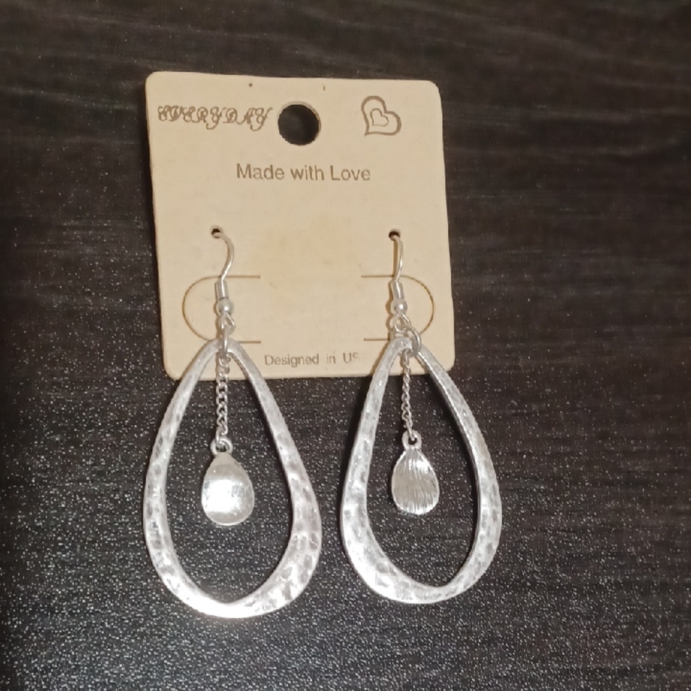 Stylish Worn Silver Teardrop Dangle Earrings